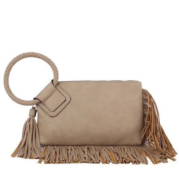 Handbags - Fringe Cuff Clutch Tassel Wristlet Clutch Bag|Taupe